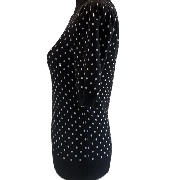 Loft Women's Short Sleeve Black & White Polka Dot 100% Cotton Top, Size XS - Picture 7 of 13